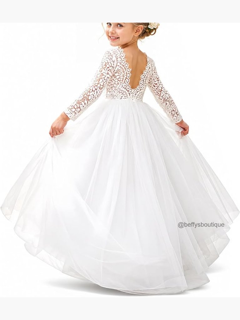 Toddler Flower Girl Lace Tulle Dress For Wedding Birthday Party